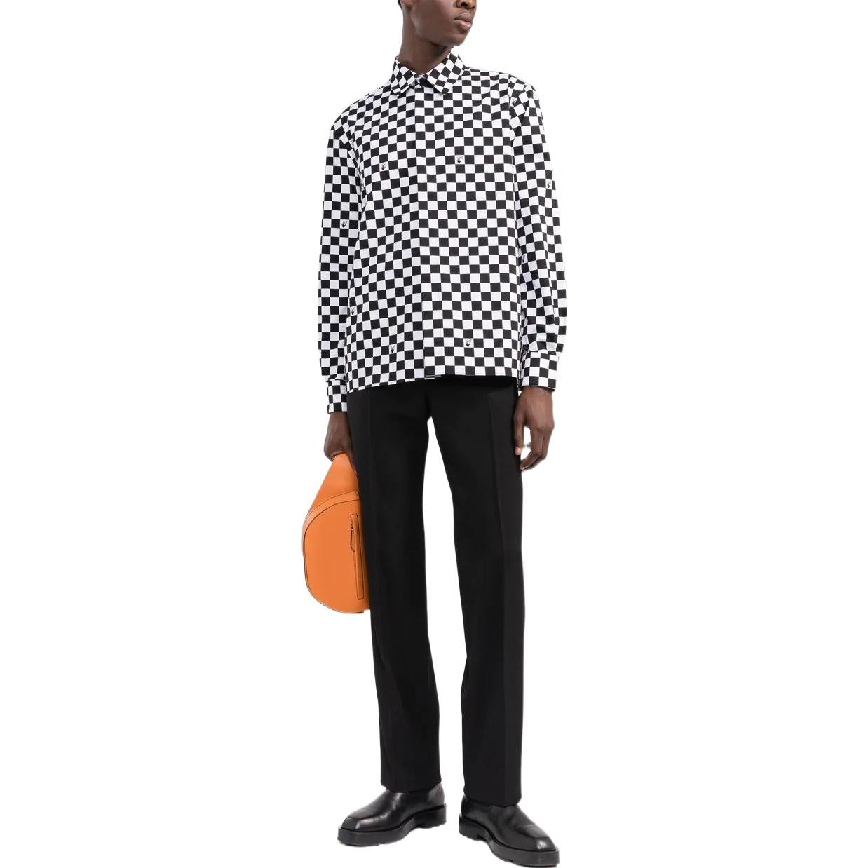 Men's Off-White FW22 Plaid Long Sleeves Version Black White Shirt OMGA227S22FAB00110011001