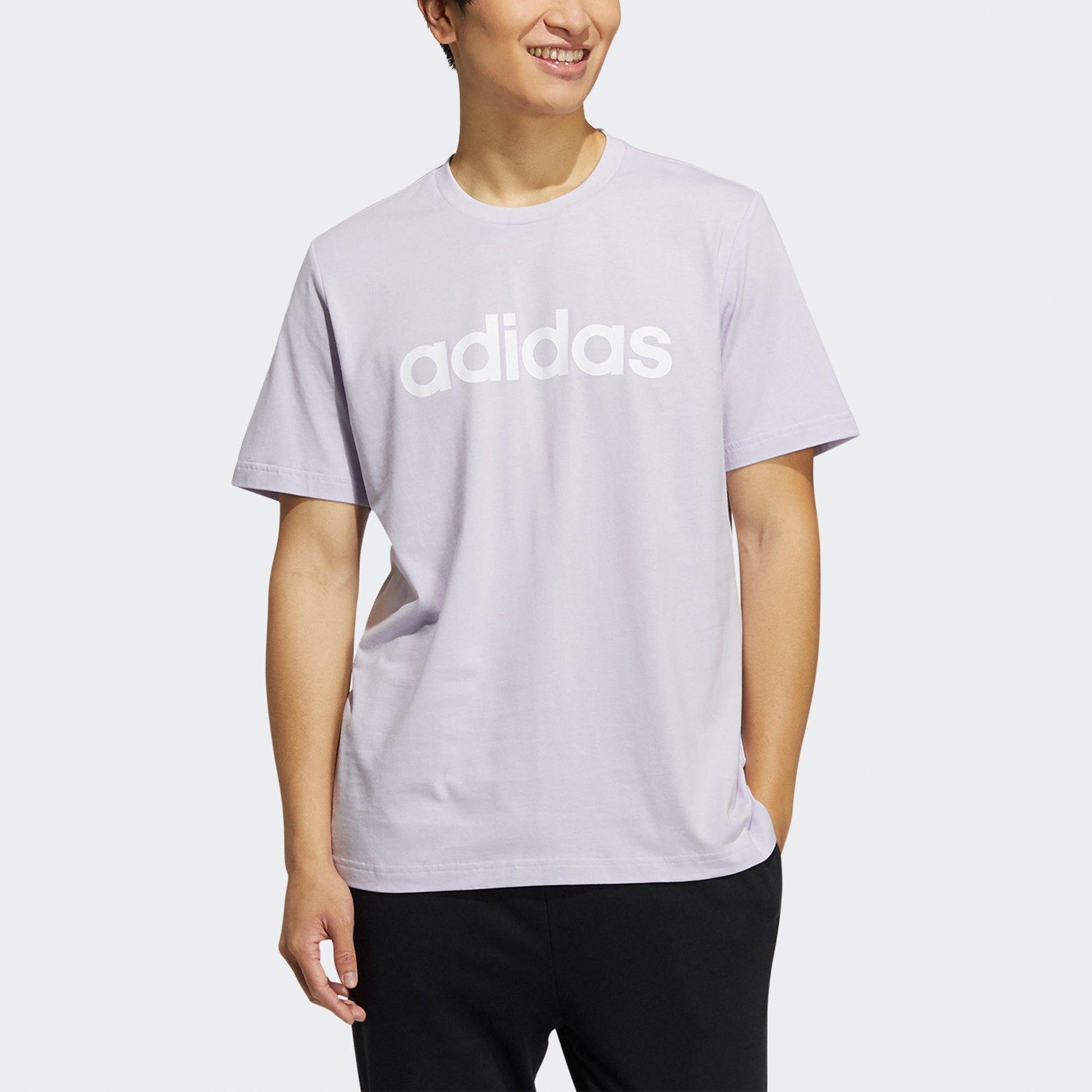 Men's adidas neo Ce Logo Tee Logo Printing Sports Round Neck Short Sleeve Light Purple T-Shirt HC9948