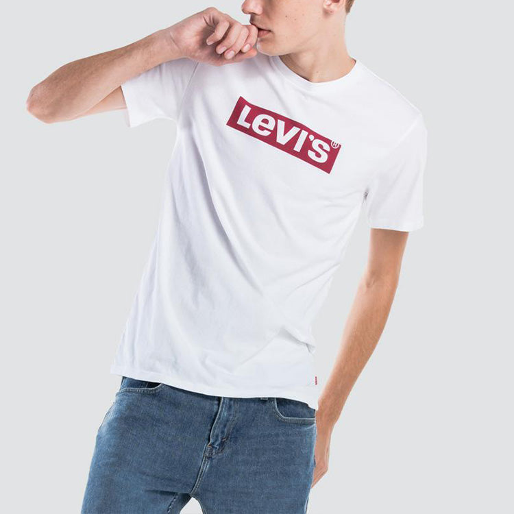 Men's Levis Logo Alphabet Printing Round Neck Loose Short Sleeve White 22491-0424
