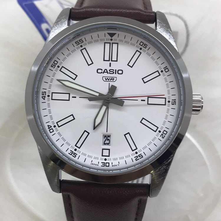Casio Dress Pointer Display Analog Watch 'Red Silver White' MTP-VD02L-7E