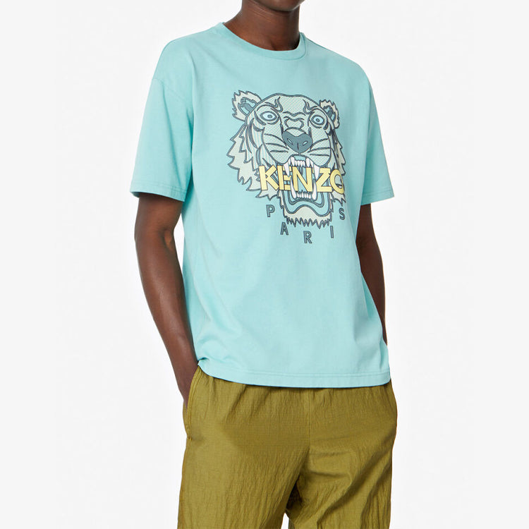 Men's KENZO Tiger Head Printing Cotton Short Sleeve Blue FA5-5TS5114YO-60