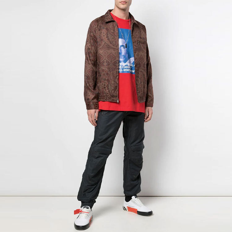 Men's Off-White Bernini Logo Printing Short Sleeve Loose Fit Red T-Shirt OMAA038G191850152030