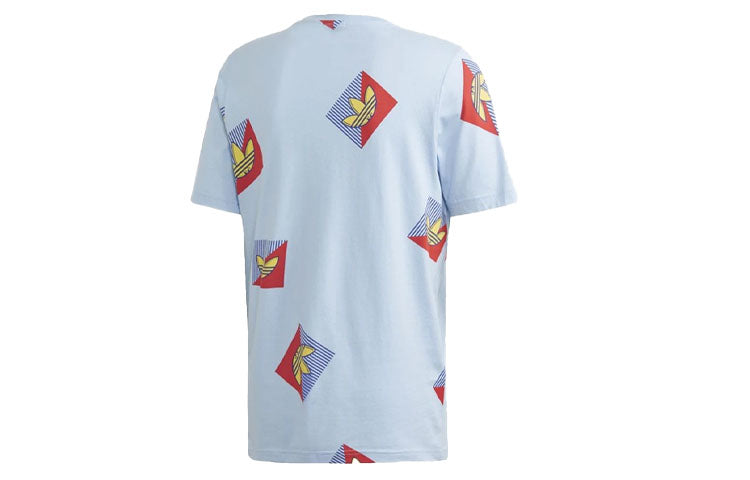 adidas originals Aop Diag Tee Casual Sports Round Neck Short Sleeve Light Blue FM3343