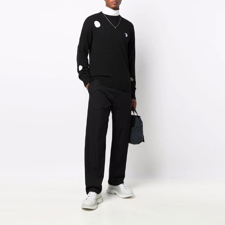 Men's Off-White FW21 Hollow Out Circular Round Neck Long Sleeves Pullover Wool Sweater Loose Fit Black OMHE092F21KNI0011001
