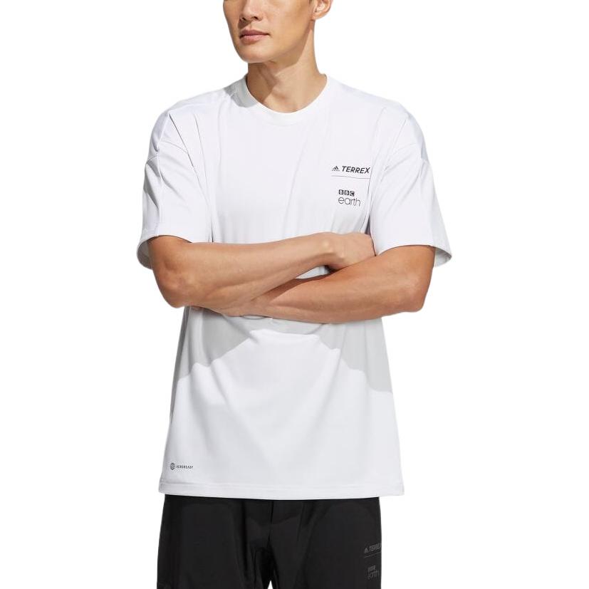 Men's adidas Alphabet Printing Round Neck Pullover Short Sleeve White T-Shirt HE5233