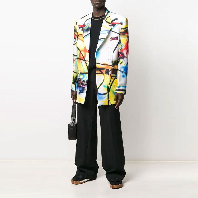 Men's Off-White Solid Color Casual Suit Long Pants/Trousers Loose Fit Black OMCA109F19F090031000