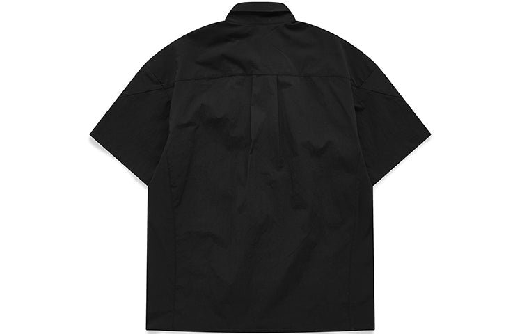 FILA FUSION Logo Printing Cargo Loose Woven Short Sleeve Shirt Couple Style Black T11U126402F-BK