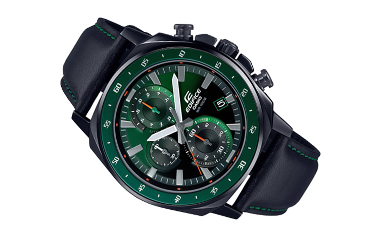 CASIO Waterproof EDIFICE Mens BlackGreen Analog EFV-600CL-3