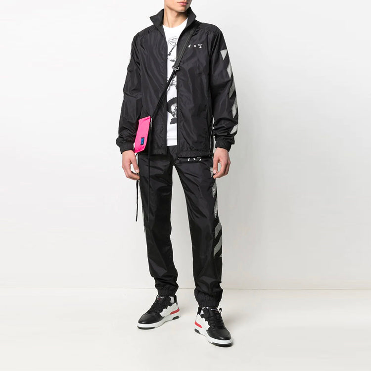 Off-White SS21 Side Stripe Printing Sports Pants Black OMCJ001R21FAB0011006