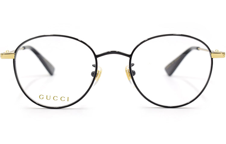 Men's Gucci Bee Webbing Circular Optical Metallic Glasses Frame Asia Edition Black Gold Color GG0607OK-003