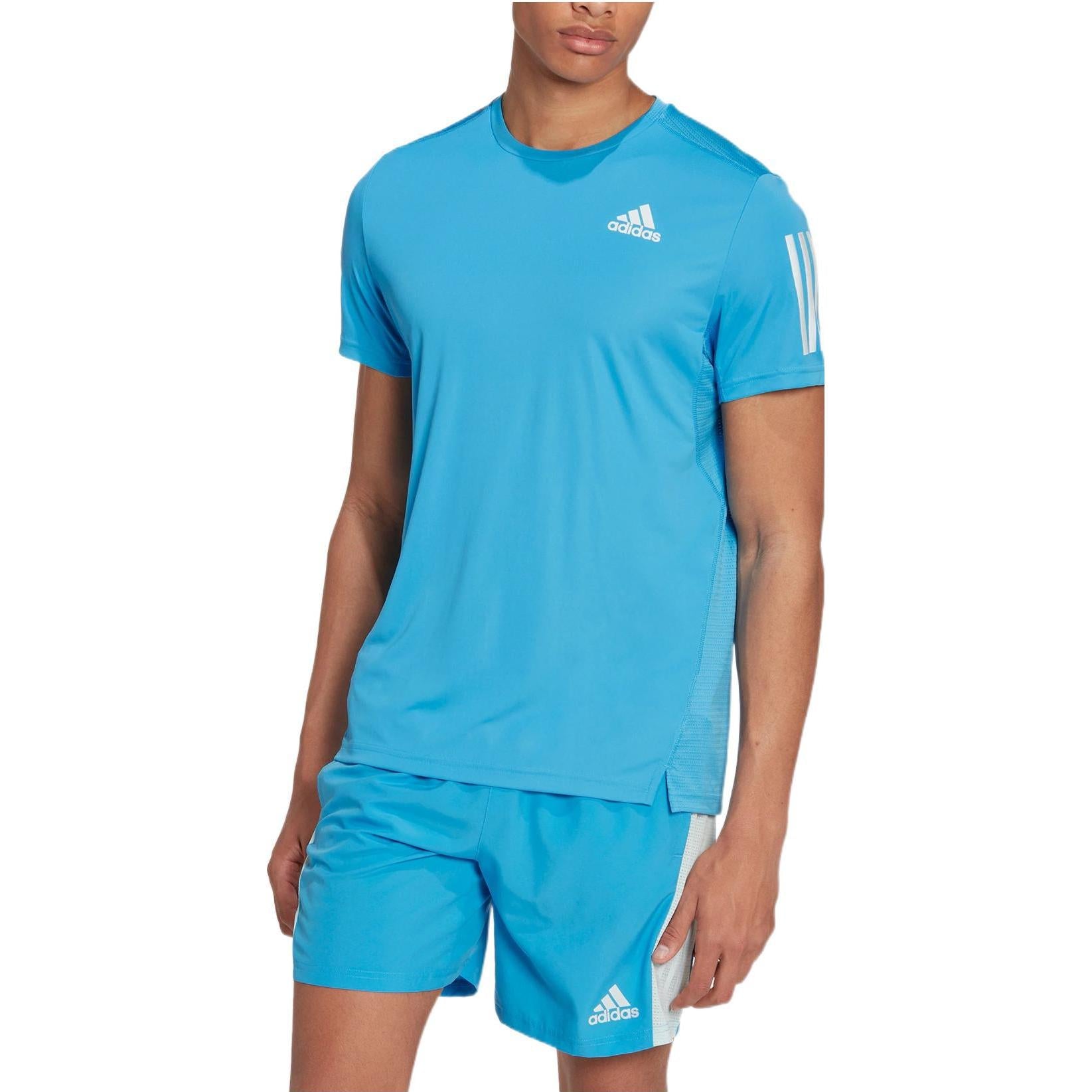 Men's adidas Solid Color Printing Logo Round Neck Pullover Short Sleeve Blue T-Shirt HL5987