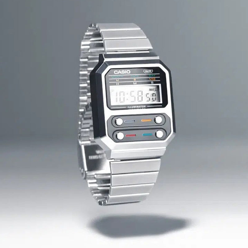 Casio Youth G-Shock Digital Watch 'Silver Black' A100WE-1A
