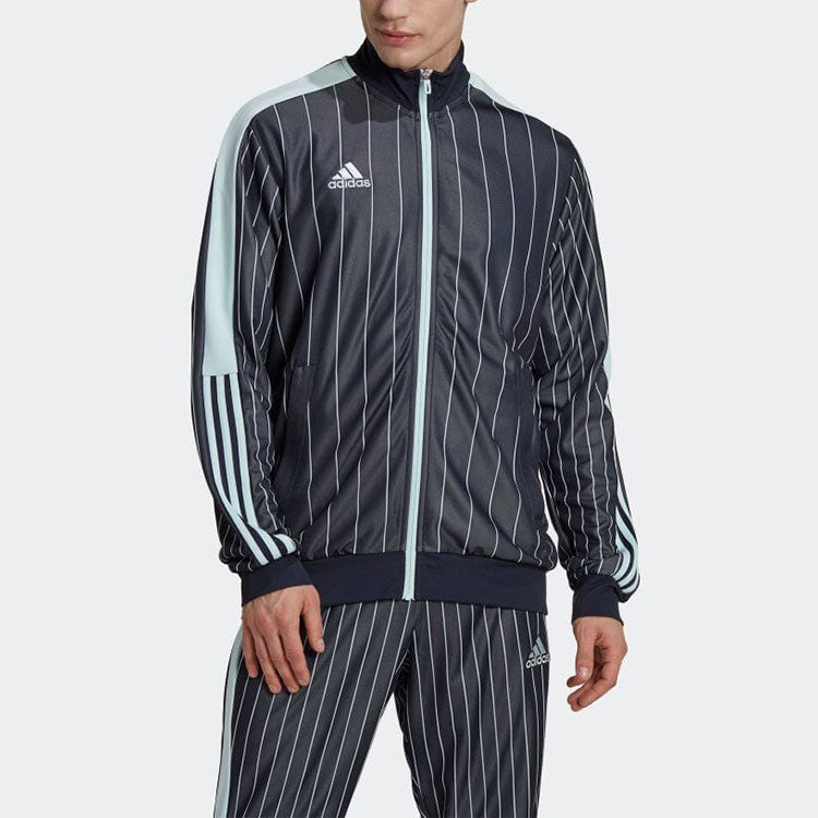 Men's adidas Contrasting Colors Stripe Logo Printing Casual Stand Collar Jacket Legendary Ink Blue HC1307