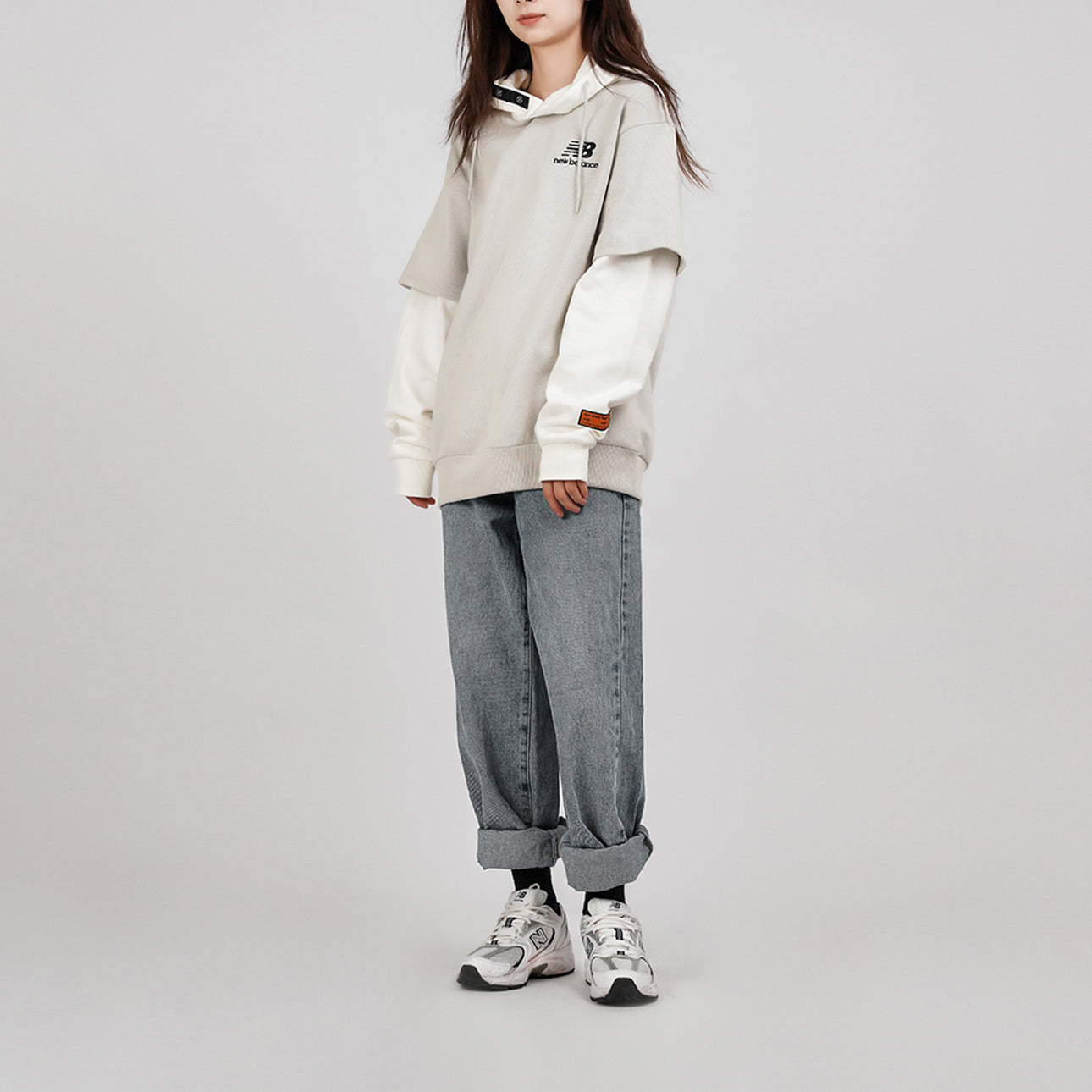 New Balance Fake Two Sweatshirt Asia Sizing 'Grey' NCA34023-BEI