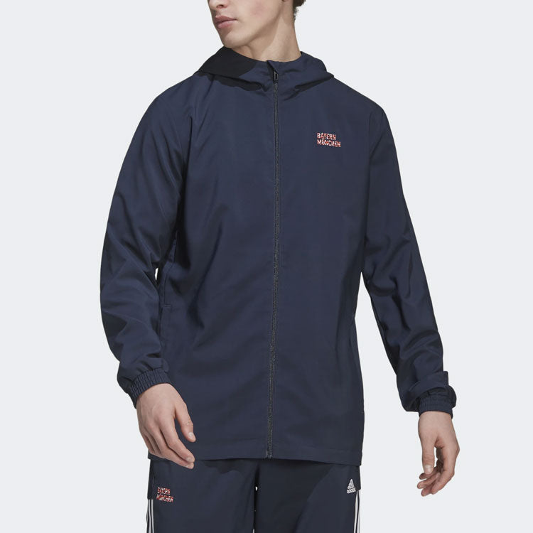 adidas Bayern Munich Black Solid Color Casual Soccer/Football Sports Jacket Blue HB6000