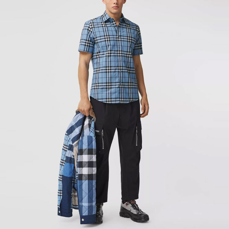 Men's Burberry SS21 Plaid Casual Short Sleeve Shirt Blue 80386651