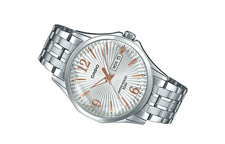 CASIO Waterproof Stainless Steel Strap Mens White Analog MTP-E120DY-7A