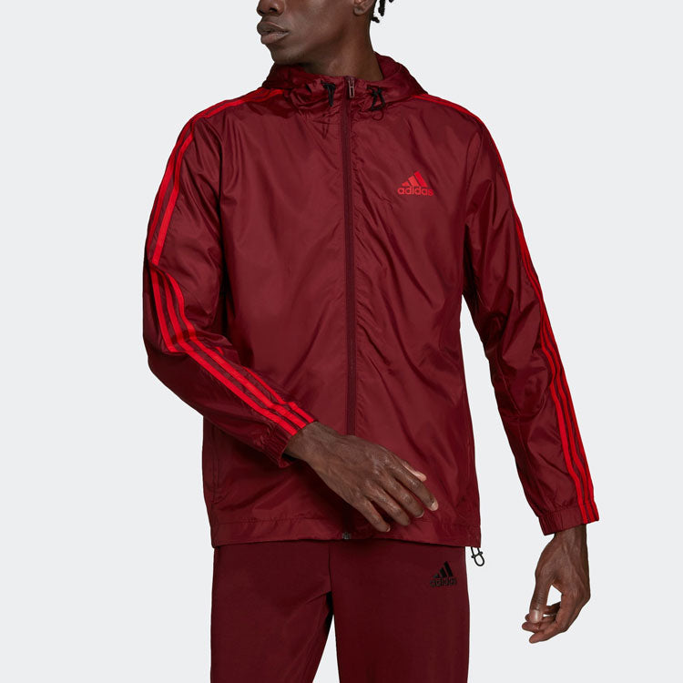adidas Essentials 3-Stripes Woven Windbreaker 'Burgundy' HE4319