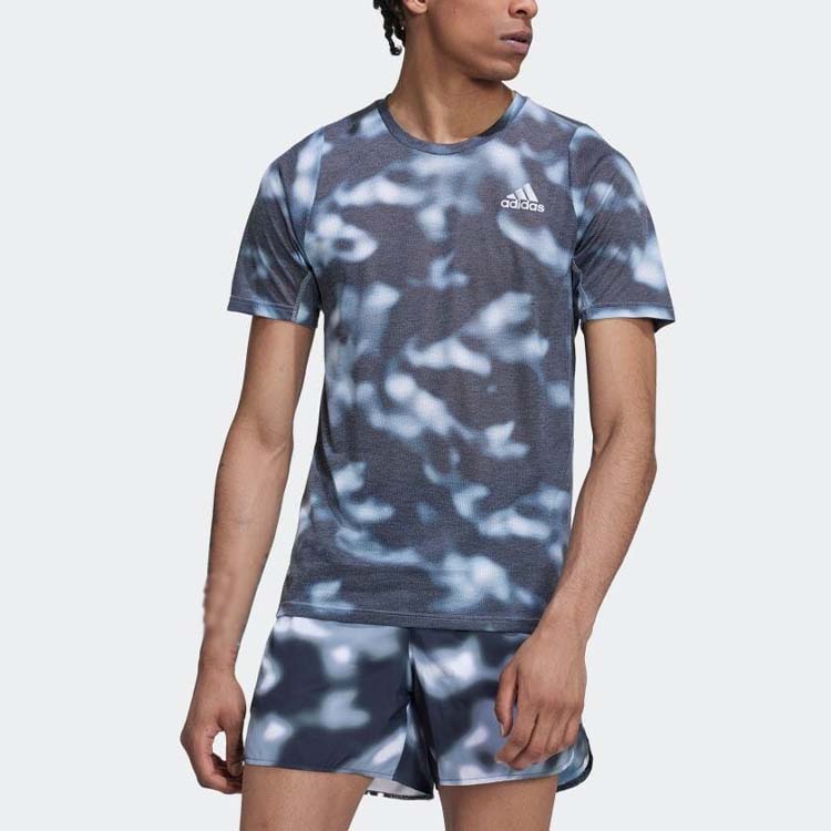 Men's adidas Camouflage Logo Printing Round Neck Pullover Slim Fit Short Sleeve Blue T-Shirt HM1216