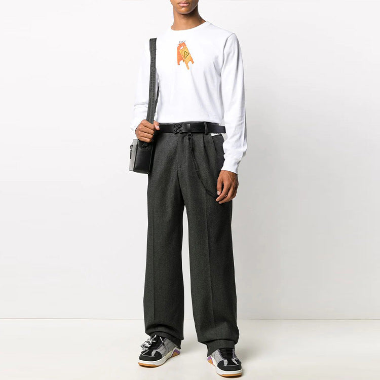 Men's Off-White Solid Color Casual Long Pants/Trousers Loose Fit Gray OMCA144F20FAB0020700