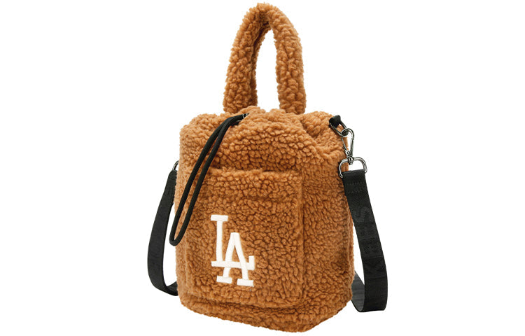 MLB LA Los Angeles Dodgers polar fleece Wool Bucket Bag handbag Brown 32BGDE011-07A