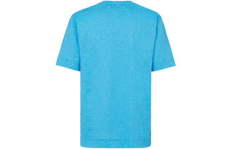 Men's FENDI FW21 F Pattern Printing Round Neck Short Sleeve Light Blue T-Shirt FY0936AGABF1DO8