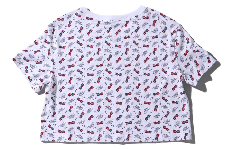 (WMNS) Nike Sportwear Full Print Round Neck Short Sleeve White CU9698-100