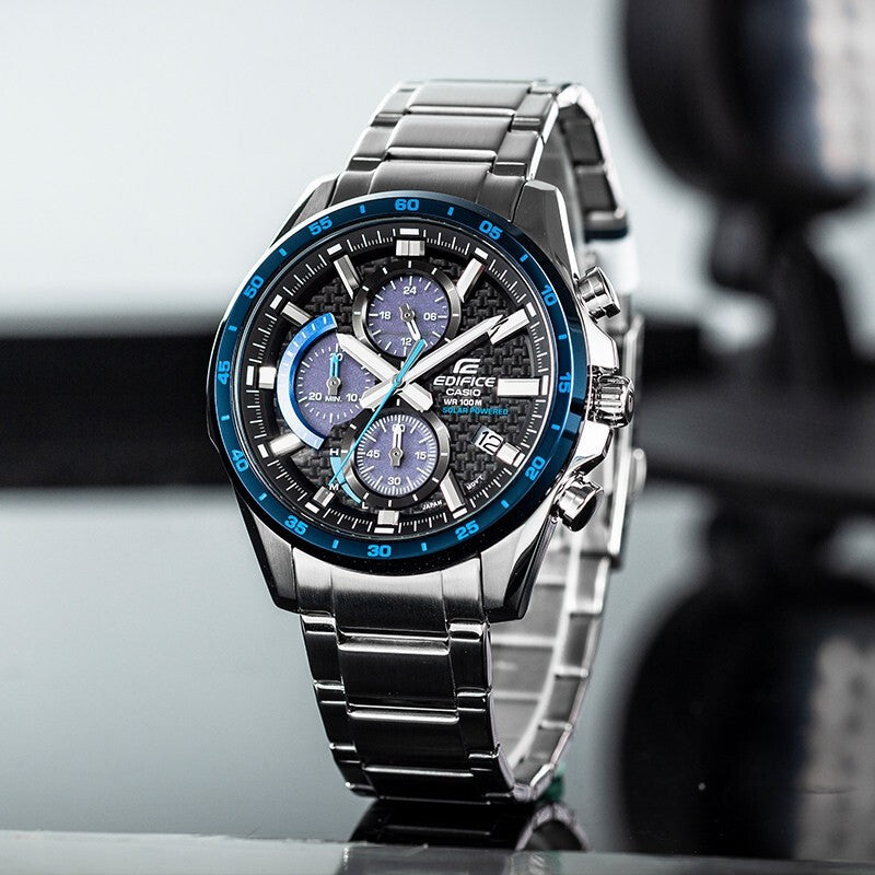CASIO EDIFICE Quartz Men'ses Black/Blue/ Mens Silver Analog EQS-900DB-2A