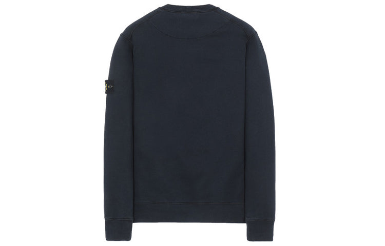 Men's STONE ISLAND Solid Color Long Sleeves Round Neck Pullover Blue 731563020-V0020