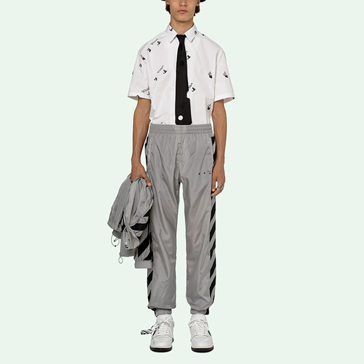Off-White SS21 Logo Printing Stripe Sports Long Pants light grey OMCJ001R21FAB0010610