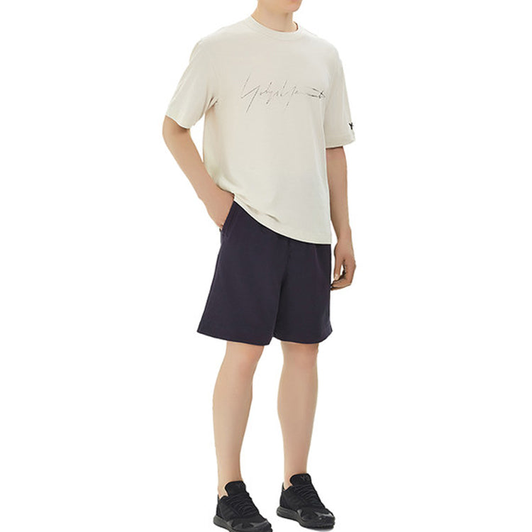 Men's Y-3 Distressed SS Tee Logo Short Sleeve Creamy White FQ4115