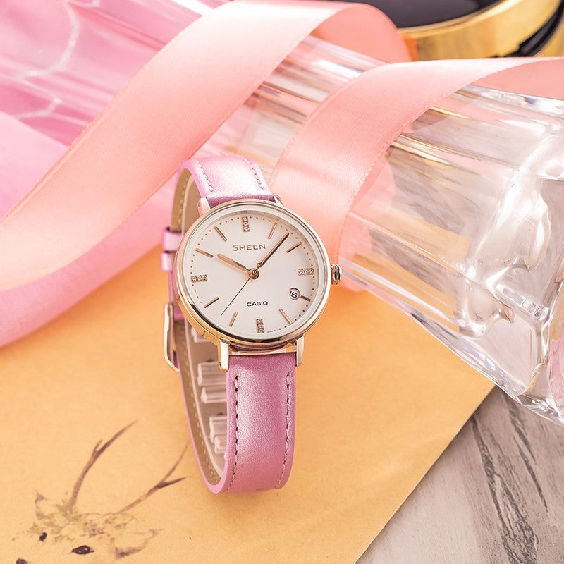 CASIO Waterproof SHEEN Quartz Sapphire Crystal Rose Red Analog SHE-4048CGL-7BUPR