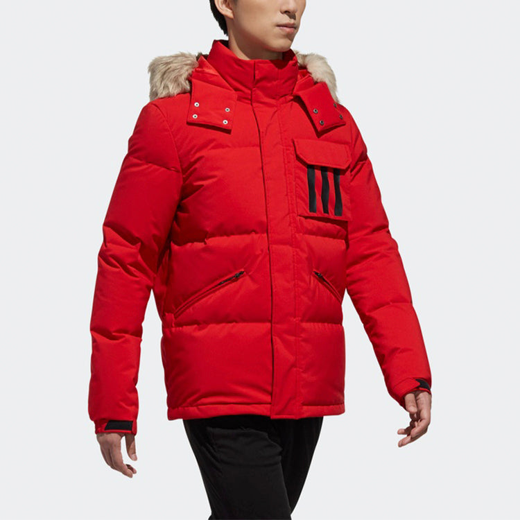 adidas Down Puffa 3STR Loose Outdoor hooded down Jacket Red DT7916
