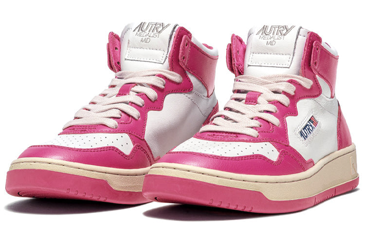 (WMNS) Autry Medalist Mid Leather Sneakers Two-Toned 'White Hot Pink' AUMW-WB14