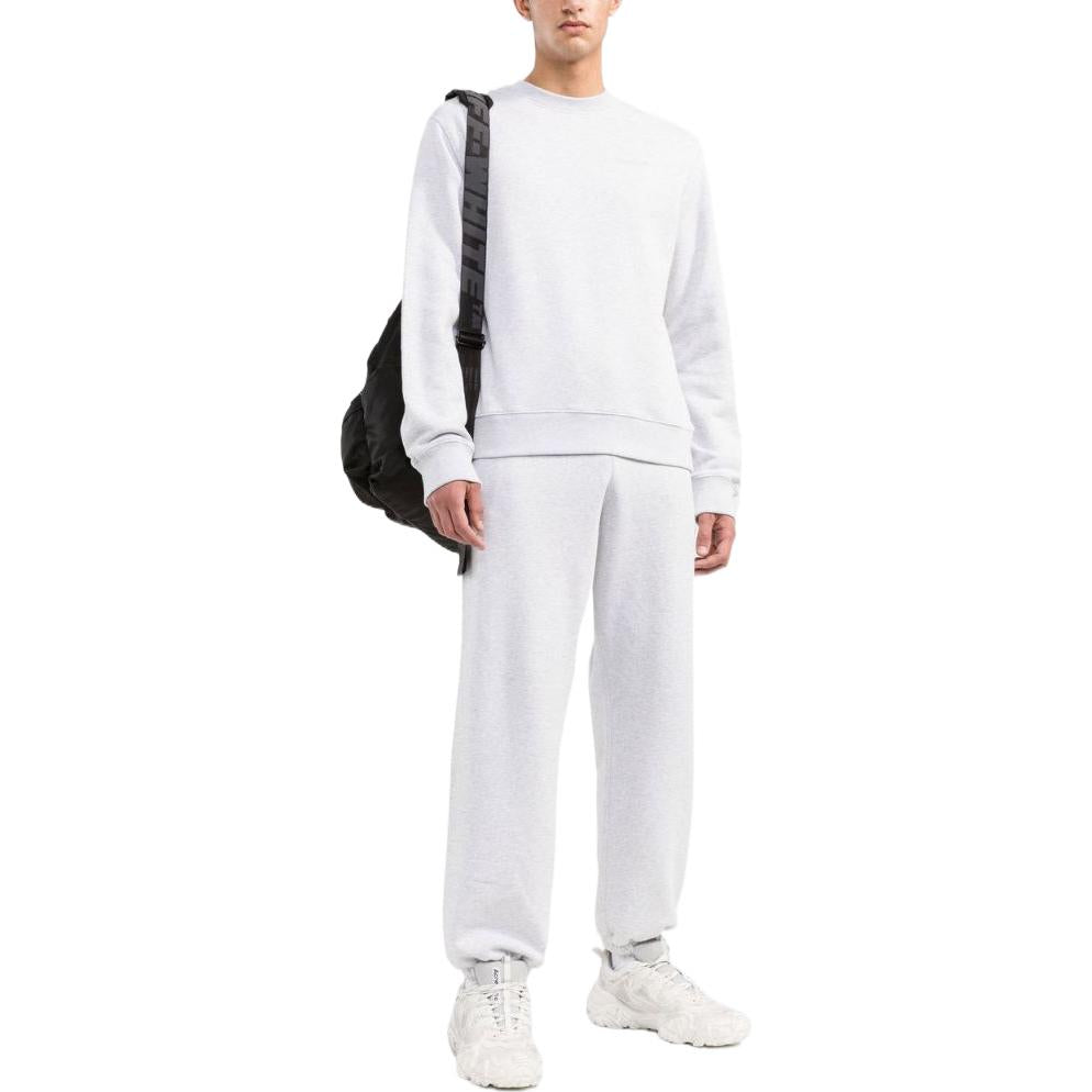 Men's Off-White SS22 Solid Color Stripe Printing Round Neck Long Sleeves Version White OMBA057F22FLE0020808
