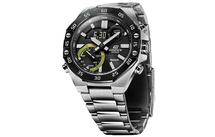 CASIO Waterproof Sports EDIFICE Mens Silver Analog/Digital Combo ECB-10YDB-1A