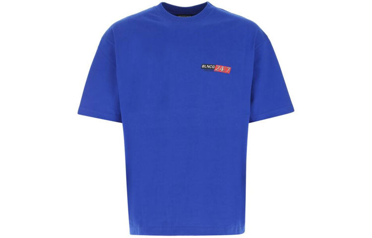 Balenciaga Solid Color Casual Cozy Cotton Large Short Sleeve Blue 612966TIVD14066