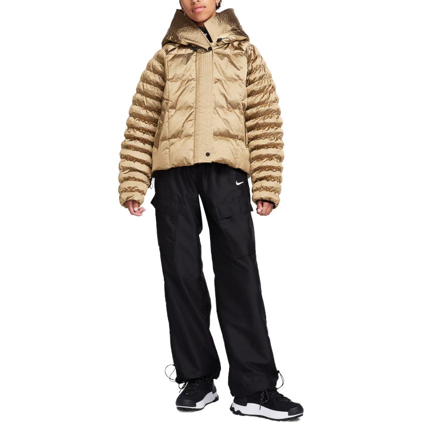 (WMNS) Nike Sportswear Swoosh Puffer Shine PrimaLoft Oversized Hooded Jacket 'Gold' FB8709-707