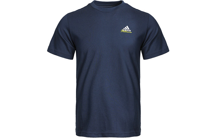 adidas M Ss Q1 Tee Ao Back Printing Tennis Sports Short Sleeve Navy Blue GN8069