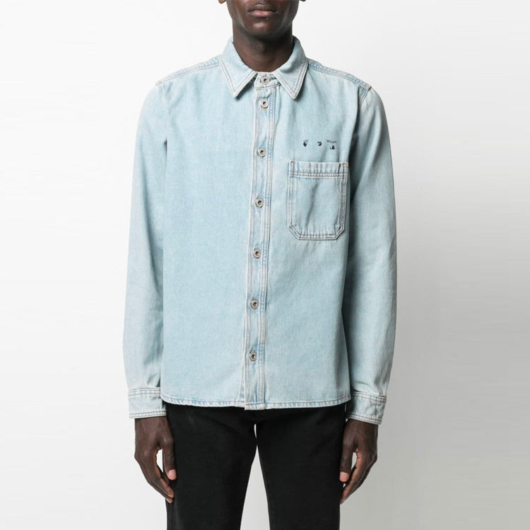 Off-White Men's SS21 Arrows Jeans Shirt Blue OMYD027S21DEN0024045