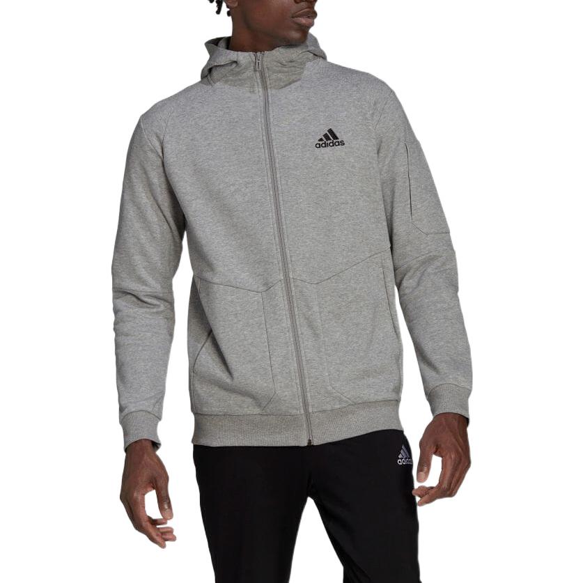 Men's adidas Solid Color Hooded Logo Zipper Jacket Japanese Version Gray HE1806