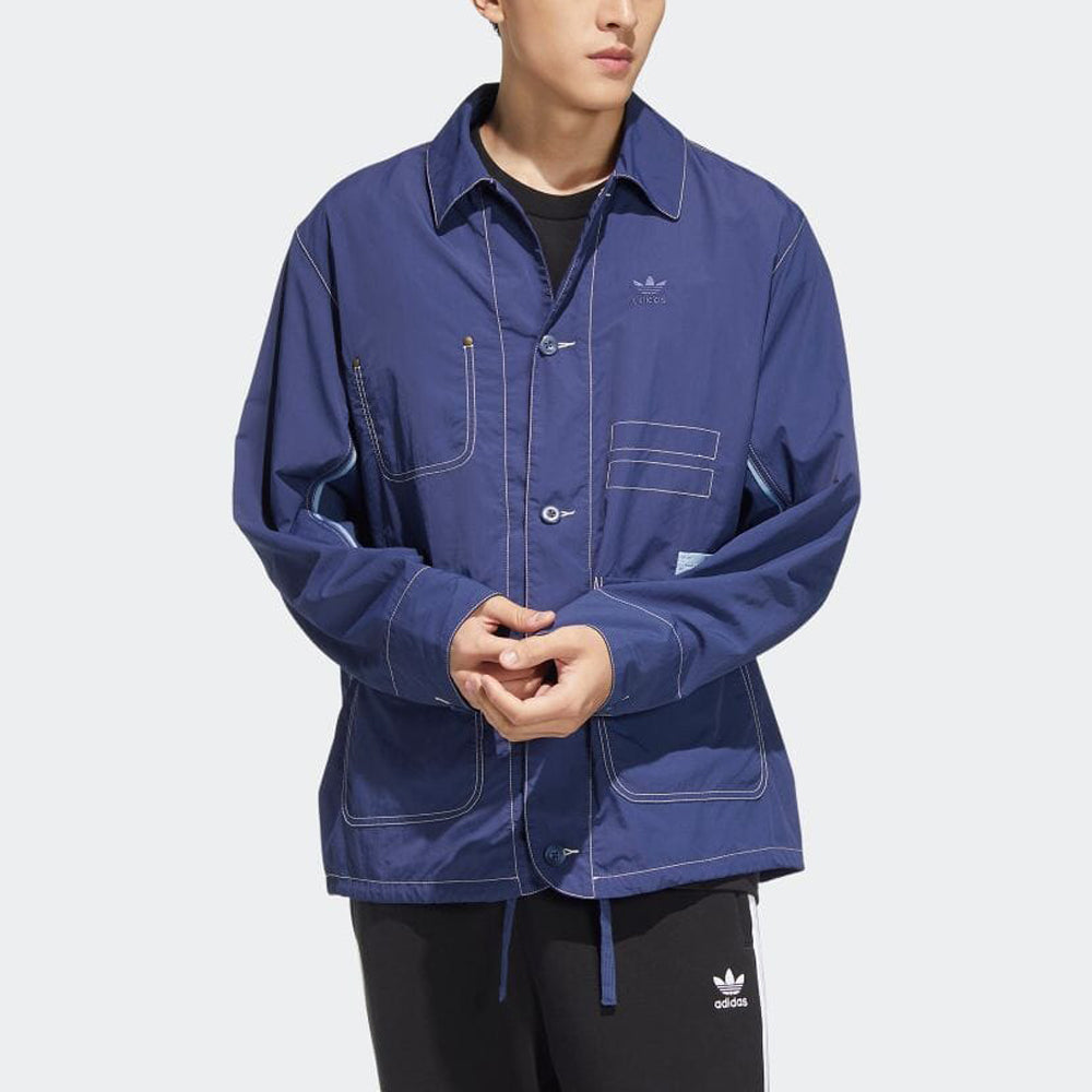adidas originals Solid Color single breasted Cargo Jacket Navy Blue HM8016