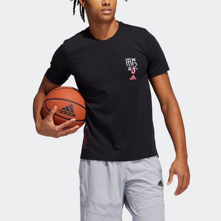 Men's adidas Alphabet Printing Round Neck Short Sleeve Black T-Shirt GU2708