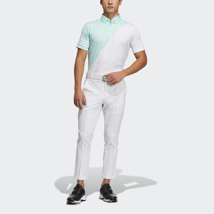 adidas Tr Polo Ss Contrasting Colors Casual Golf Short Sleeve Polo Shirt White Green Colorblock GM3660