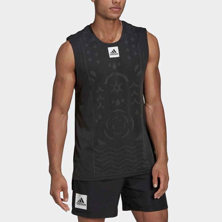 Men's adidas Solid Color Logo Geometry Pattern Printing Sports Black Vest HC7696