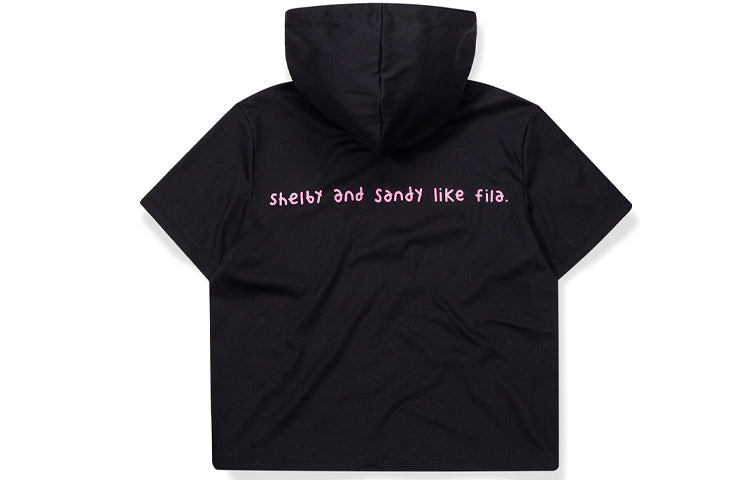 (WMNS) FILA FUSION Printing hooded Short Sleeve Black T11W036109F-BK