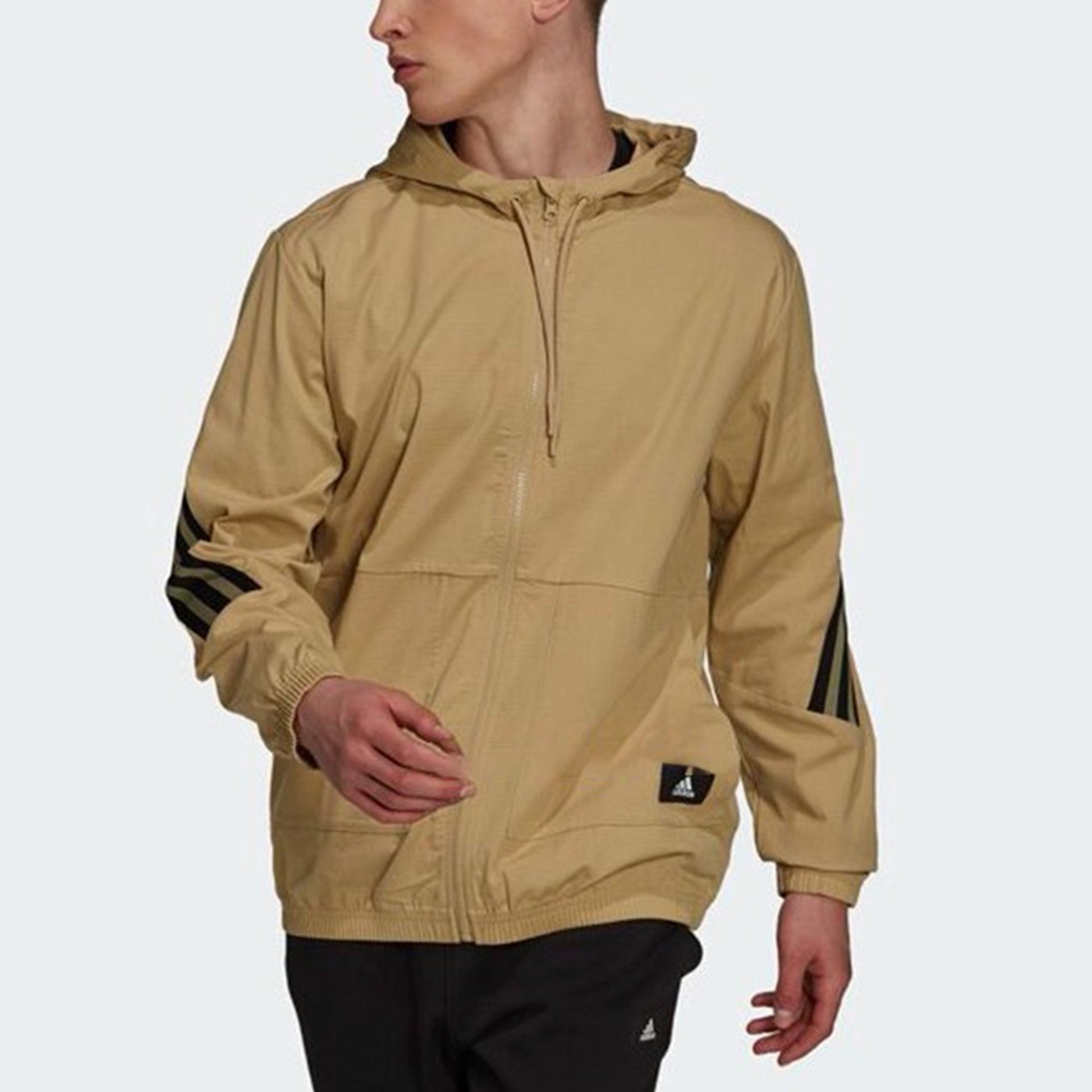 adidas hooded Windproof Athleisure Casual Sports Jacket Khaki H21536