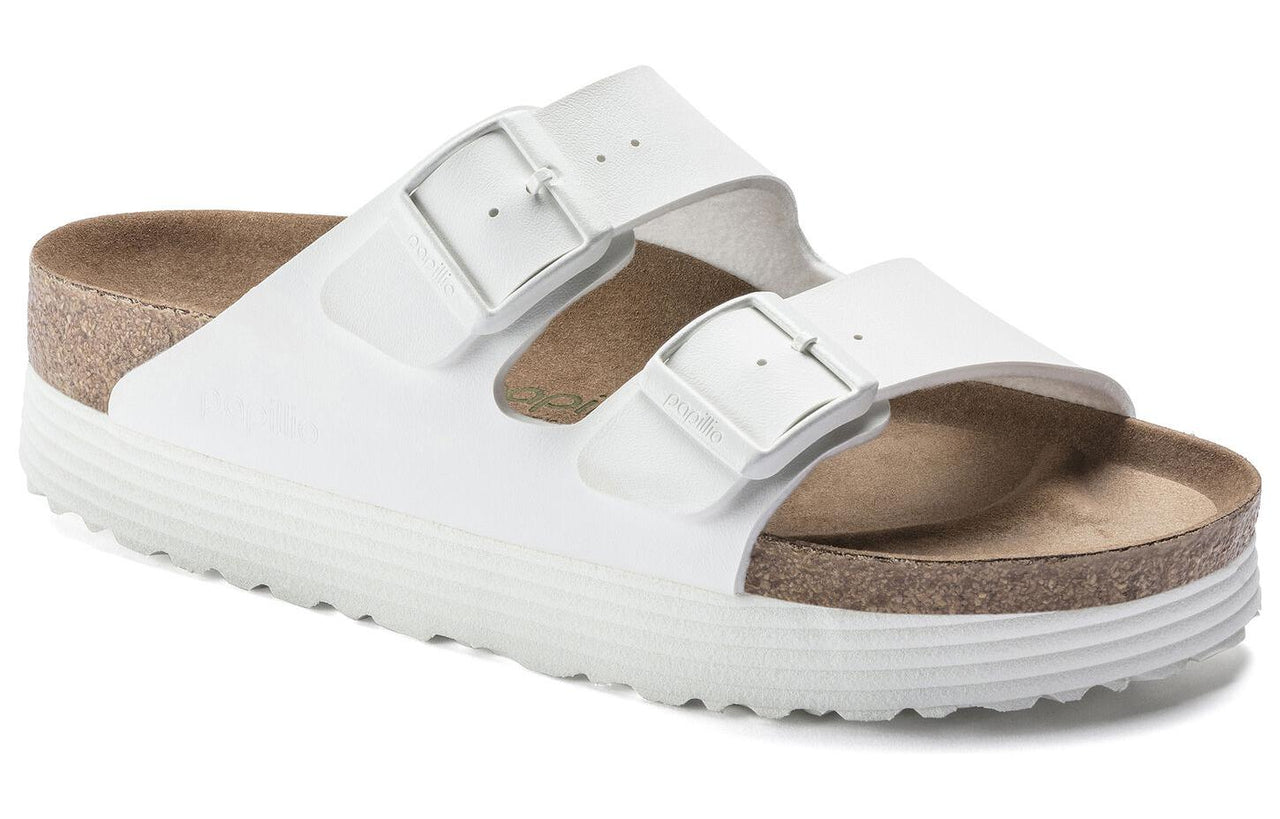 (WMNS) Birkenstock Arizona Platform Vegan Birko-Flor Narrow Fit Sandals 'White' 1018581