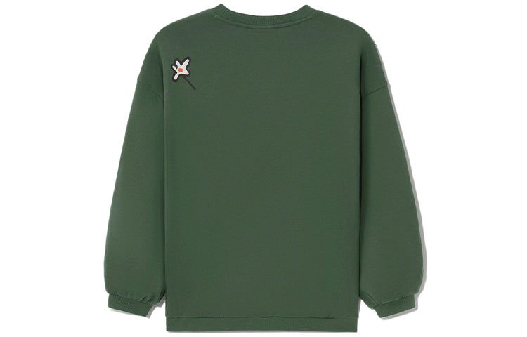 Li-Ning CF Sports Fashion Series Flowers Alphabet Printing Loose Fleece Lined Round Neck Pullover Green Hoodie AWDS556-3