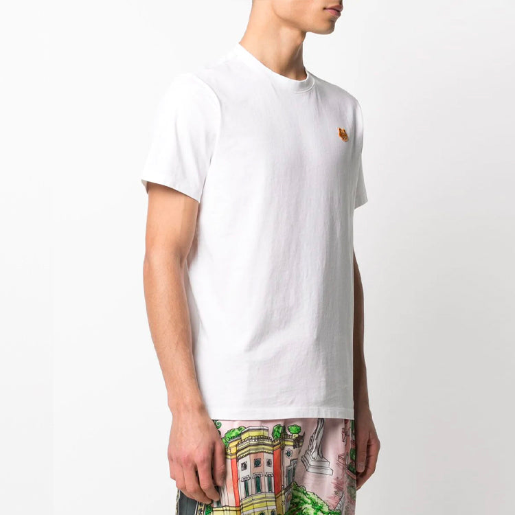 Men's KENZO SS21 Small Tiger Head Pattern Embroidered Round Neck Short Sleeve White FB55TS0034SA-01